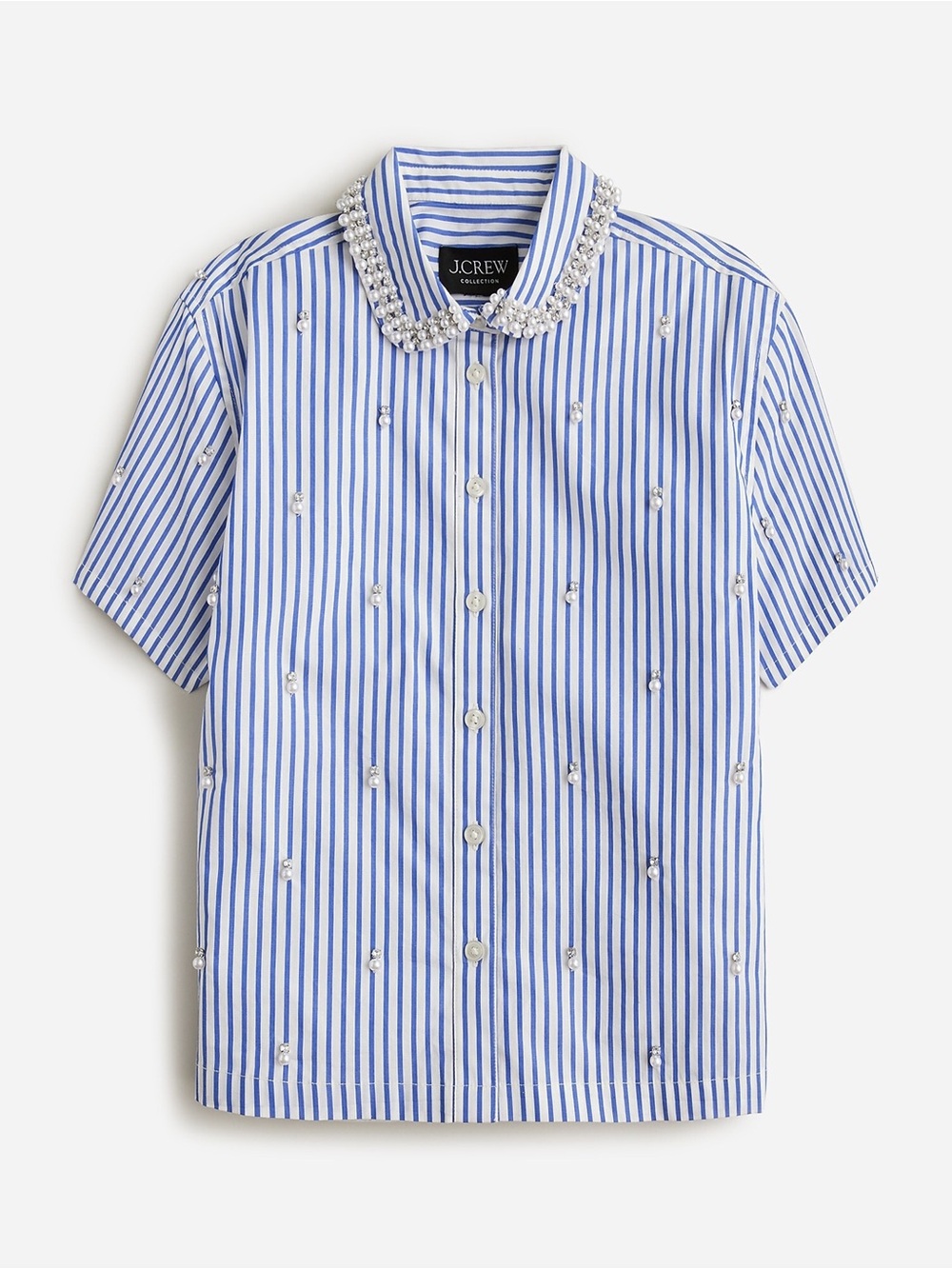J crew Collection cropped short-sleeve shirt in stripe with pearl details